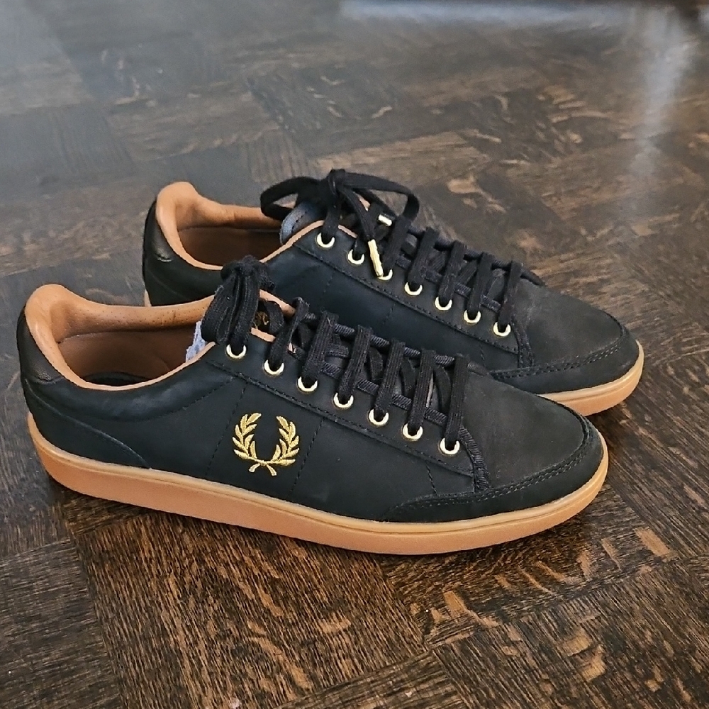 Fred Perry Black and Tan Sneakers with Gum Sole
